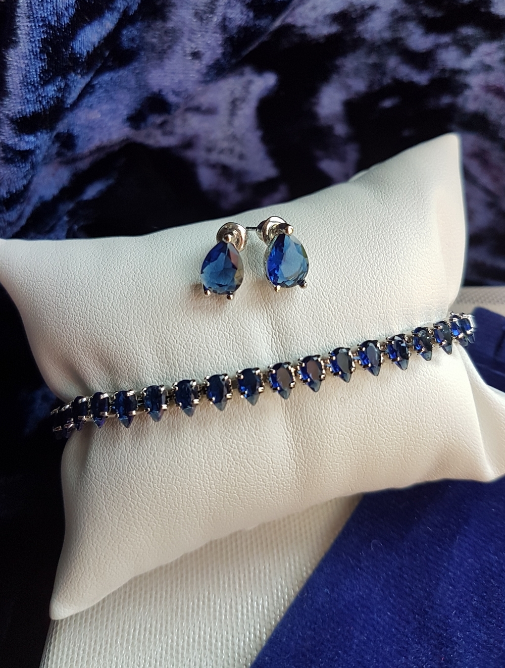 Swarovski Elements White Gold Sapphire Blue Teardrop Tennis Bracelet NEW